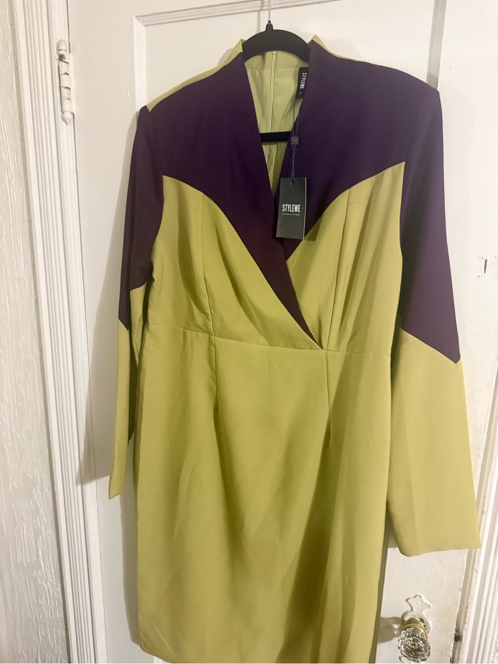 STYLEWE Olive Green and Plum Contrast Long Sleeve Dress